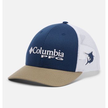 Columbia PFG Mesh Snap Back Ball, Gorras Grises Oscuro Blancos Para Hombre | 367095-BZD